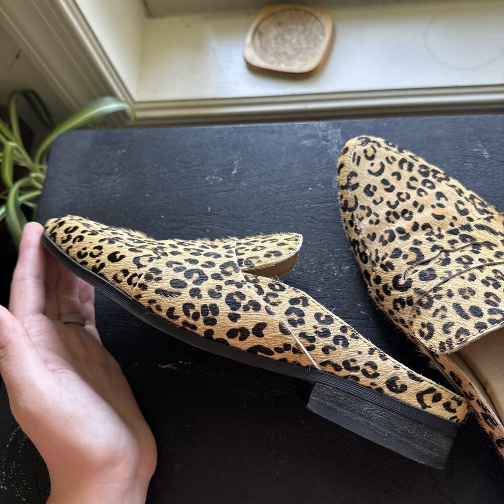 Leopard Print Loafers Backless Slide Real Cow Hair - Picture 6 of 9
